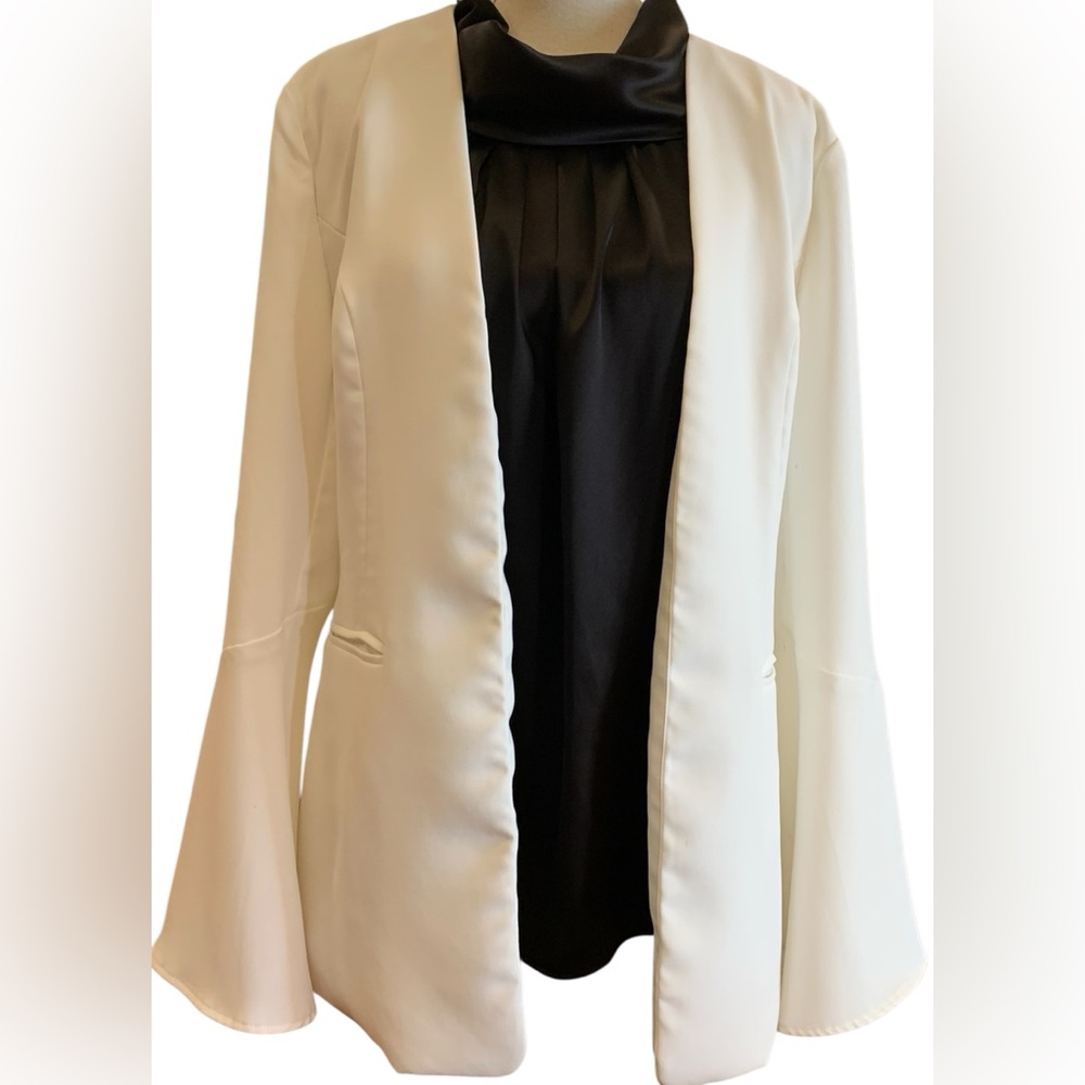 NWT Doe & Rae,  Silky White Open Front Bell Sleeve Blazer. Size‎ Large - Picture 4 of 10